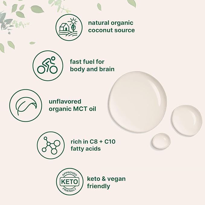 MCT Oil Organic, 32 fl oz |100% Virgin Coconut with C8 + C10 Fatty Acids | Natural Fuel for Brain