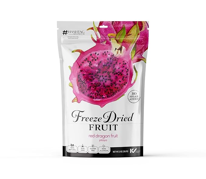 Healthy Freeze Dried Wild Red Dragon Fruit Candy 2-Oz No Sugar Added Gluten Free Non GMO Kosher