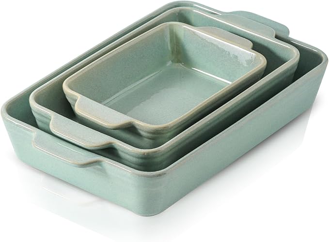 HVH 9x13 Baking Dish Set, Large Casserole Dishes for Oven, Ceramic Bakeware Set of 3, Rectangular