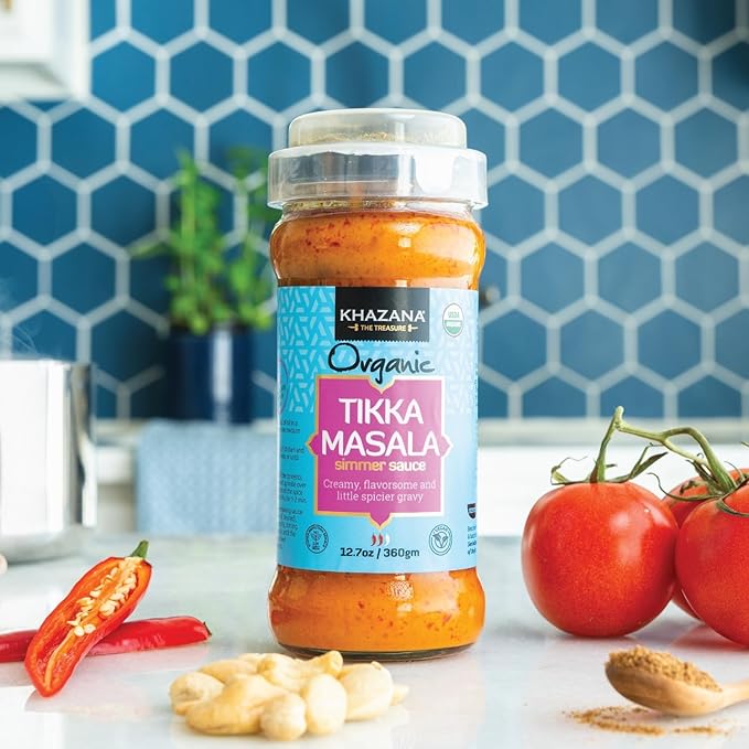 Khazana ORGANIC Tikka Masala Indian Simmer Sauce - 6 x 12.7oz Jars | Non-GMO, Vegan, Gluten Free