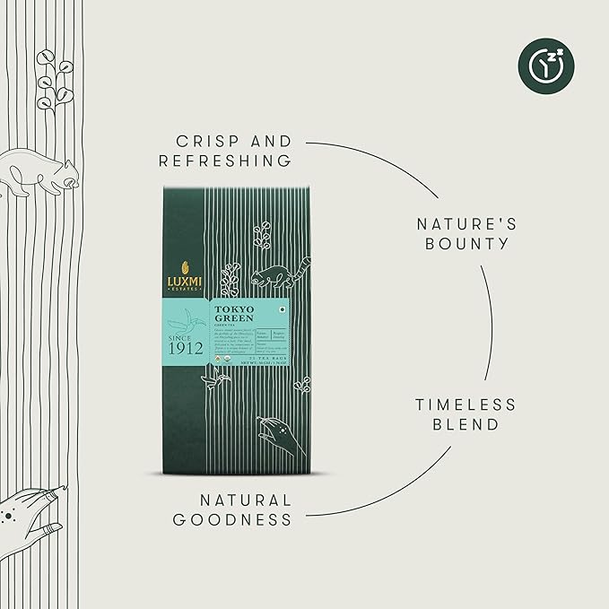 Luxmi Estates Tokyo Green Organic Green Tea (25 Tea Bags) Tea Bags For Relaxing, Calming, and