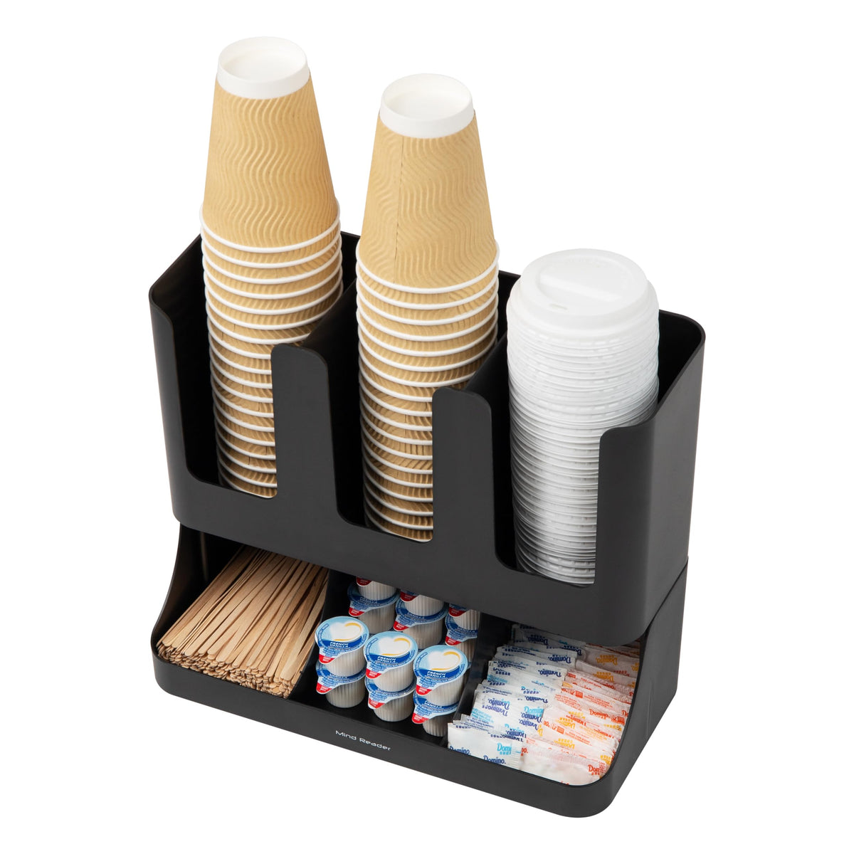 Mind Reader Condiment Station, 13 Inch Countertop Coffee Bar Organizer with 6 Compartments, Storage