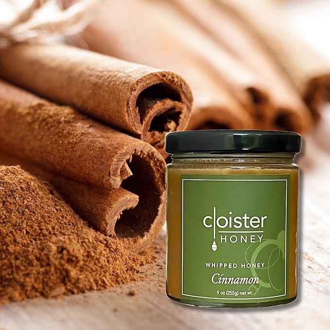 Cloister Honey Whipped Honey - Cinnamon (9 oz) | Hand Crafted | Raw Artisan Honey | 100% Pure, Raw