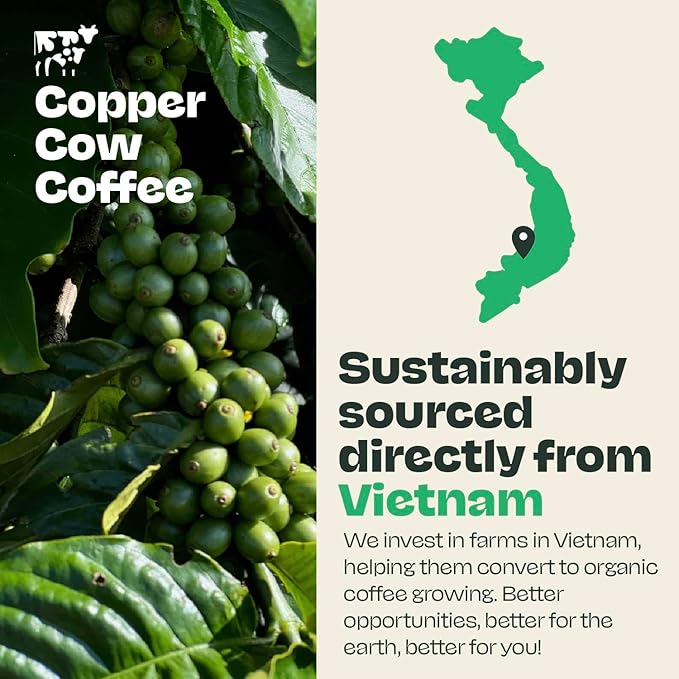 Copper Cow Premium Vietnamese Whole Bean, 12 OZ | Organic Classic Coffee | Dark Roast | Vietnamese