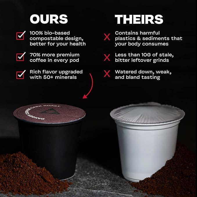Danger Coffee by Dave Asprey, Remineralized, Mold Free & Lab Tested Compostable Pods | Dark Roast