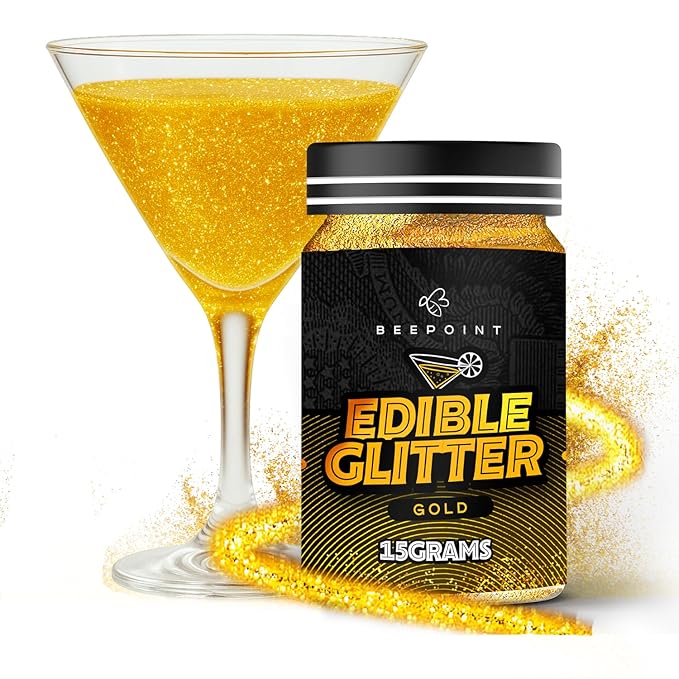 BeePoint Gold Edible Glitter for Drinks 15g - Food Grade, Vibrant Color Shimmer Powdered Dust for