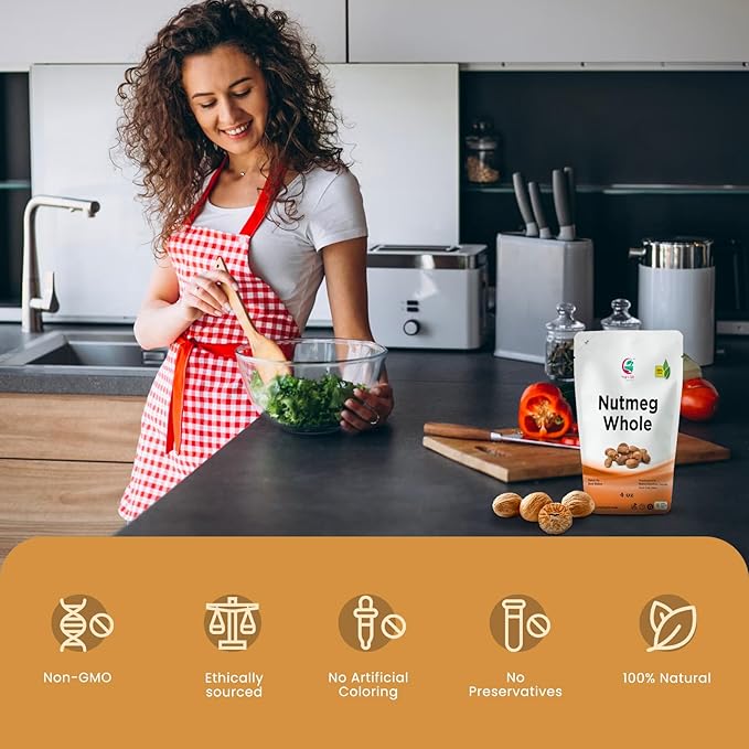 Nutmeg Whole 4oz | Excellent Aroma and Incredible Flavor | Nuez moscada entera | Non- Gmo