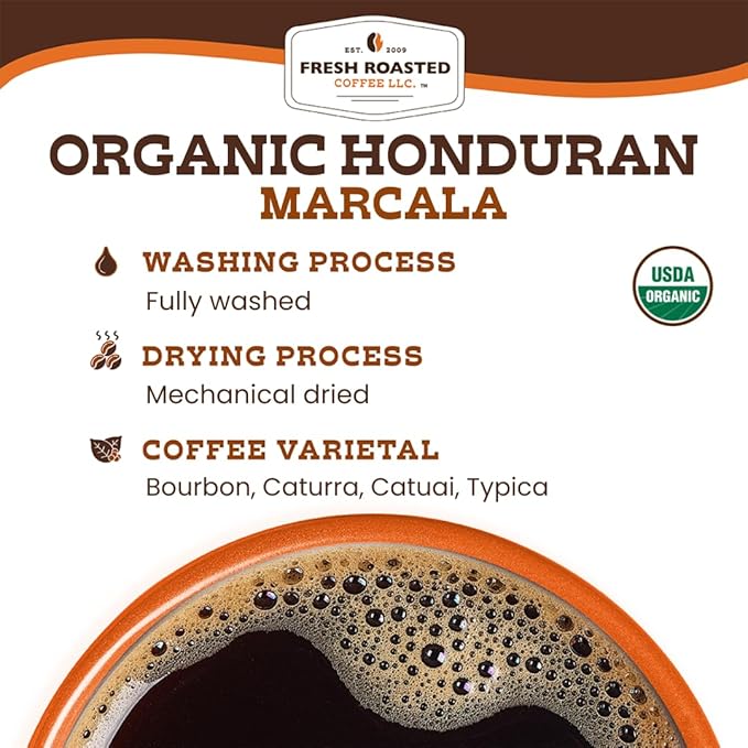 Fresh Roasted Coffee, Organic Honduran Marcala | USDA Organic, 100% Single Origin, Kosher | Medium