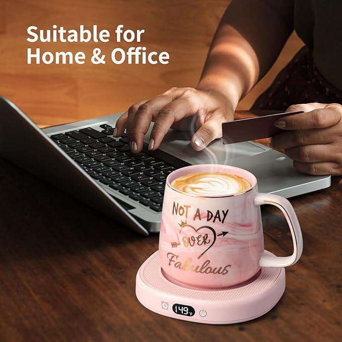 Coffee Mug Warmer & Not A Day Mug Set, Electric Cup Warmer for Desk Office Home, Beverage Warmer