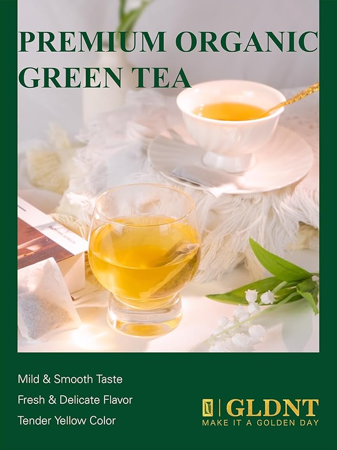 GLDNT Organic Green Tea Bags, Natural Pure Organic Green Tea, Super Antioxidant, Caffeinated, 100