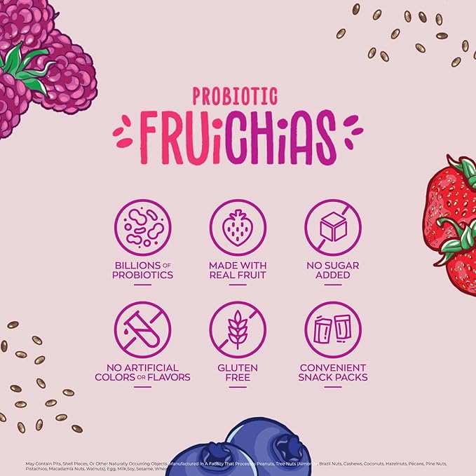 Nature's Garden Probiotic Fruichias Variety Pack - 24 Pack x 1oz, Probiotic Fruit Snack with Chia