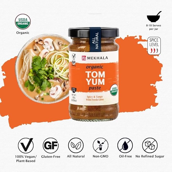 Mekhala Organic Thai Tom Yum Asian Cooking Paste. VEGAN. GLUTEN-FREE. Versatile. Medium Heat