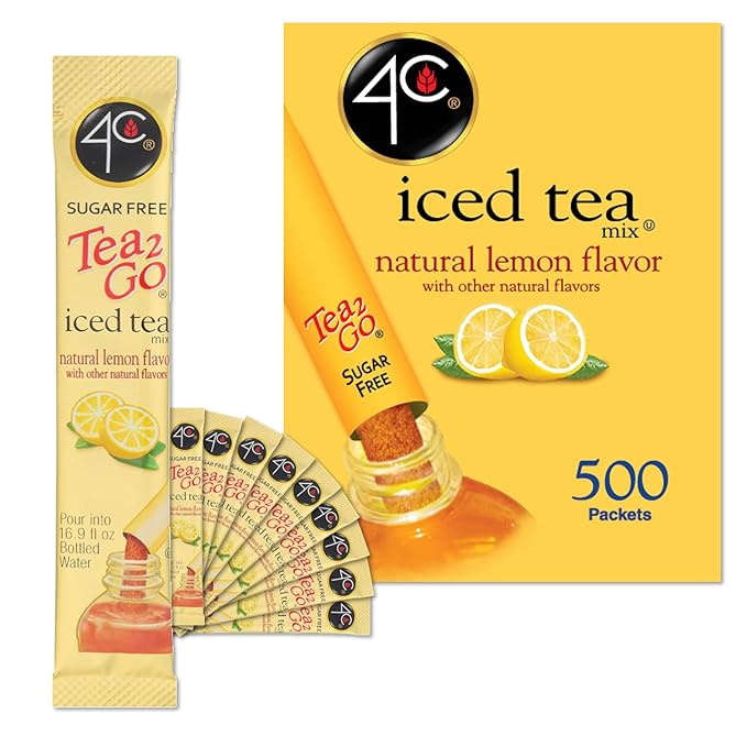 4C Powder Drink Stix, Lemon Tea 500 Count, Bulk Buy, Singles Stix, On the Go, Refreshing Water