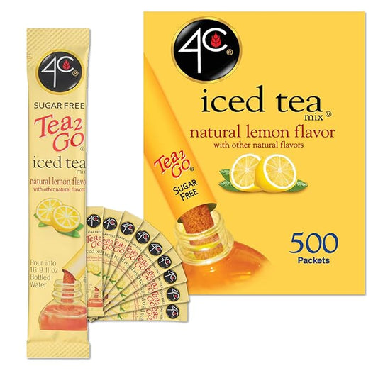 4C Powder Drink Stix, Lemon Tea 500 Count, Bulk Buy, Singles Stix, On the Go, Refreshing Water