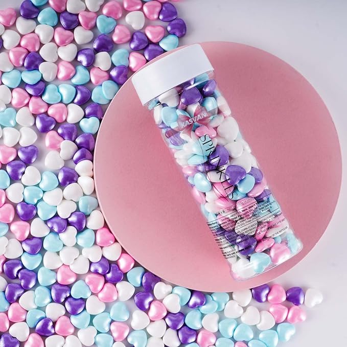 Kasvan Mixed Heart Shapes Sprinkles - Edible Candy Pearls 130g/4.58 Oz, Mix Size, Baking Cake