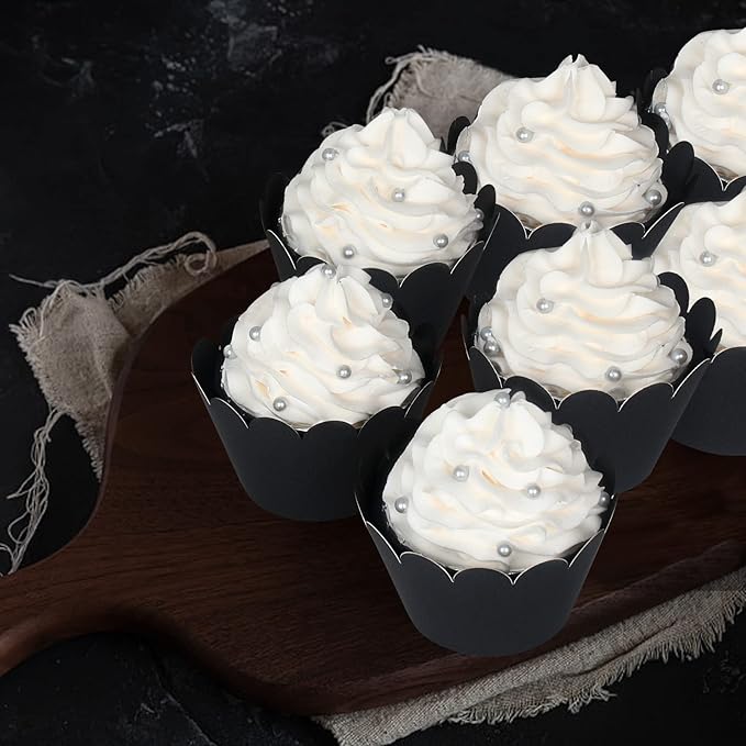 KPOSIYA Set of 100 Artistic Bake Cake Cups Filigree Little Vine Lace Laser Cut Cupcake Wrapper