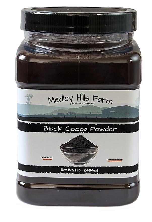 Black cocoa powder by Medley hills farm 1 Lb. in Reusable Container - Great Black cocoa powder for
