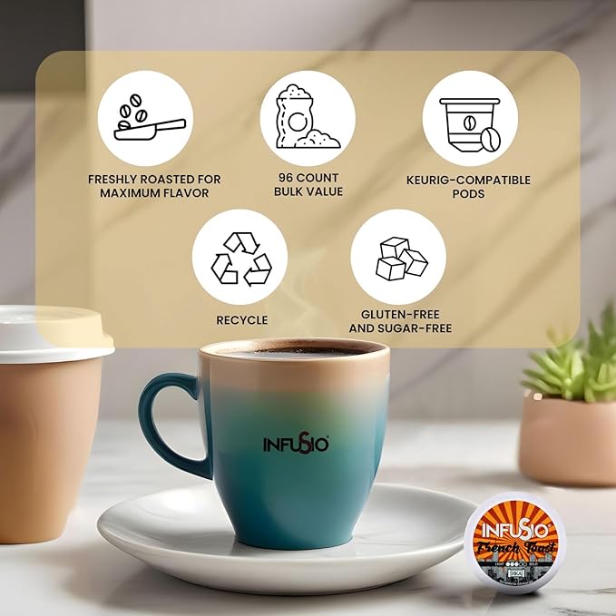 InfuSio Coffee Pods 96 Count French Toast Medium Roast Single Serve Coffee Pods for Keurig K Cups