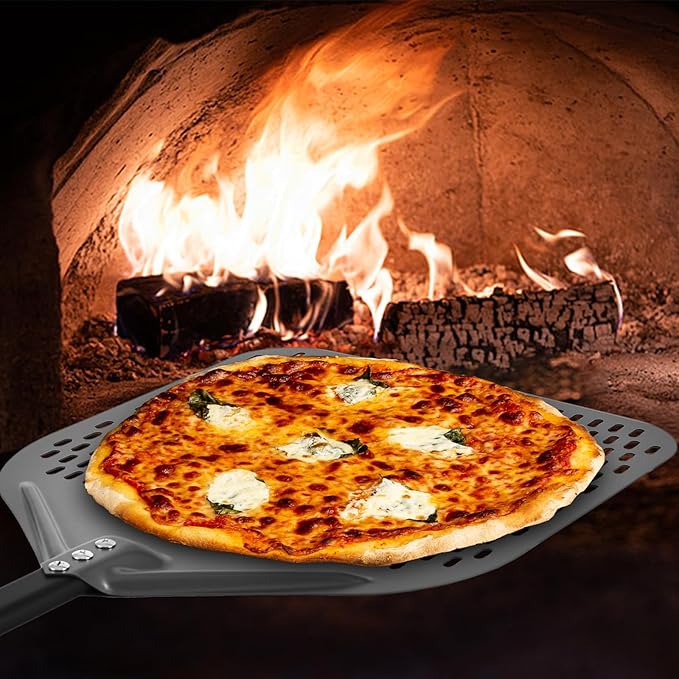 Perforated Pizza Peel, 14 x 16 Inch Rectangular Pizza Turning Peel, Professional Anodized Aluminum