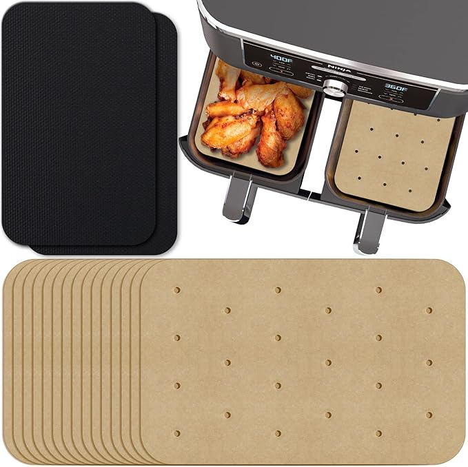 WMKGG Rectangular Air Fryer Parchment Paper, 200 PCS Disposable Perforated Air Fryer Liners with 2
