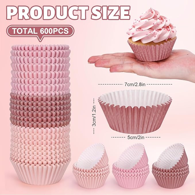 Whaline 600Pcs Dusty Pink Cupcake Liners Dusty Pink Gradient Color Baking Cups Holders Dusty Rose