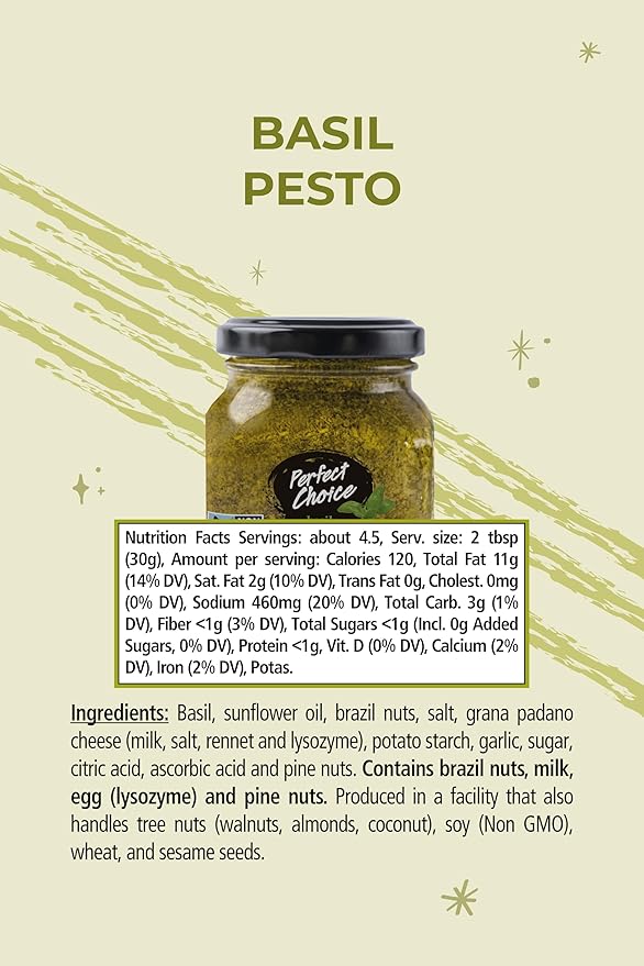Perfect Choice Basil Pesto - Delicious Pasta Sauce, Pizza Sauce & More - 4.9 oz (Pack of 3)