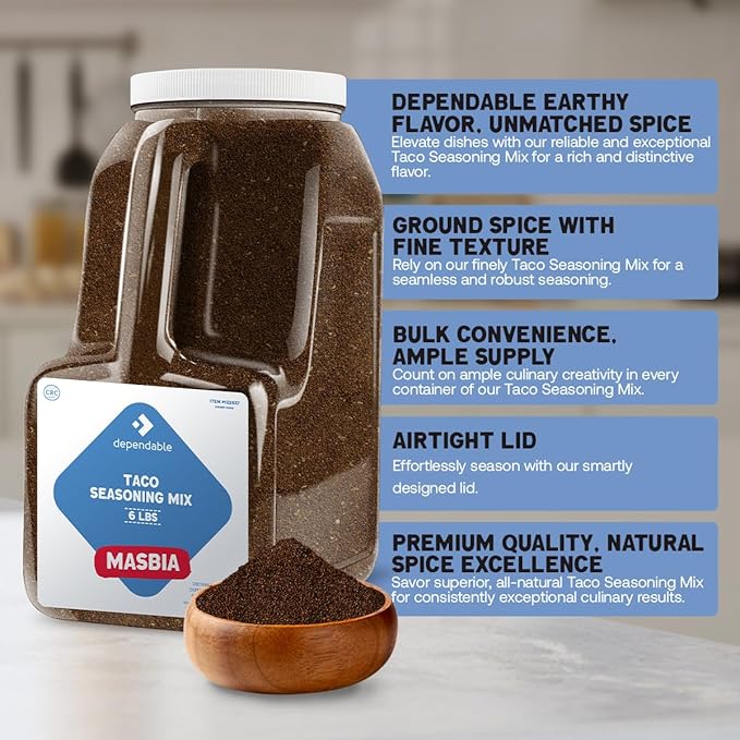 Dependable Food Taco Seasoning - 6 Lb. Resealable Jug - Non-GMO, Allergen-Free, Kosher ??Authentic