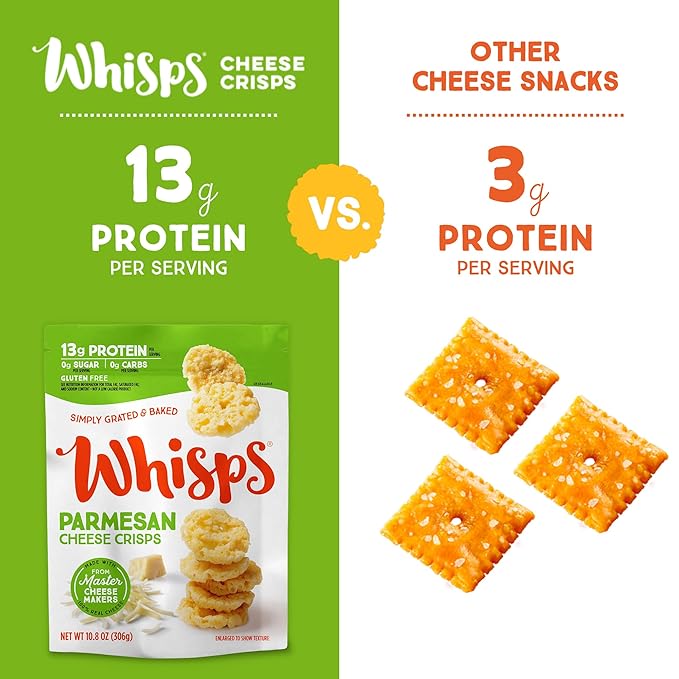 Whisps Cheese Crisps Parmesan Cheese | Protein Chips | Healthy Snacks | Protein Snacks, Gluten