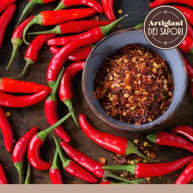 ARTIGIANI DEI SAPORI - Crushed Hot Red Chili Pepper Flakes, 3.5 oz Bag, Spicy Herb Seasoning