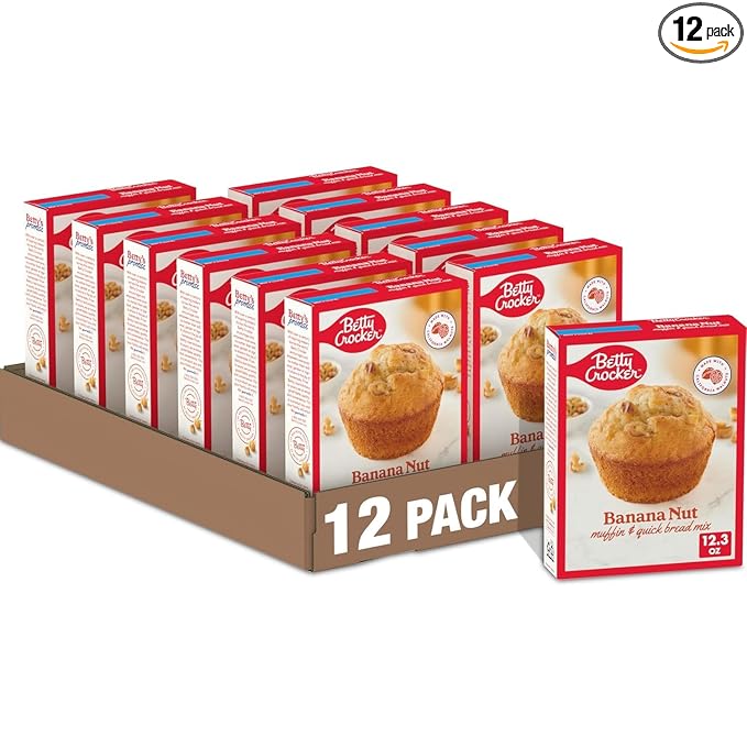 Betty Crocker Banana Nut Muffin and Quick Bread Mix, Made with California Walnuts, 12.3 oz (Pack of