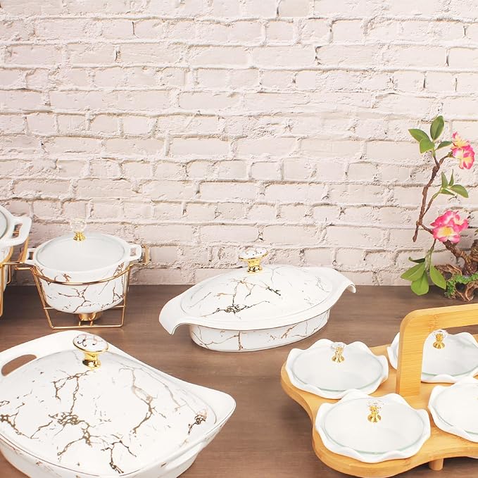 8" x 5" Ceramic Casserole Dish with Lid, 15 Ounce Serving Soup Tureen,Chafing Dish for Buffet