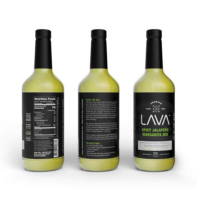(3 Pack) LAVA Premium Spicy Jalape챰o Margarita Mix by LAVA Craft Cocktail Co., Made with Real