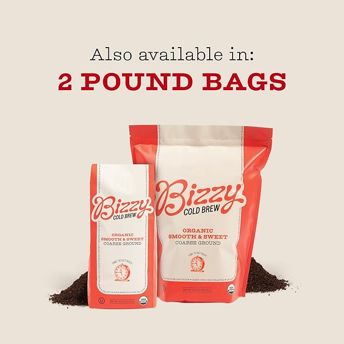 Bizzy Organic Cold Brew Coffee | Smooth & Sweet Blend | Coarse Ground Coffee | Micro Sifted |