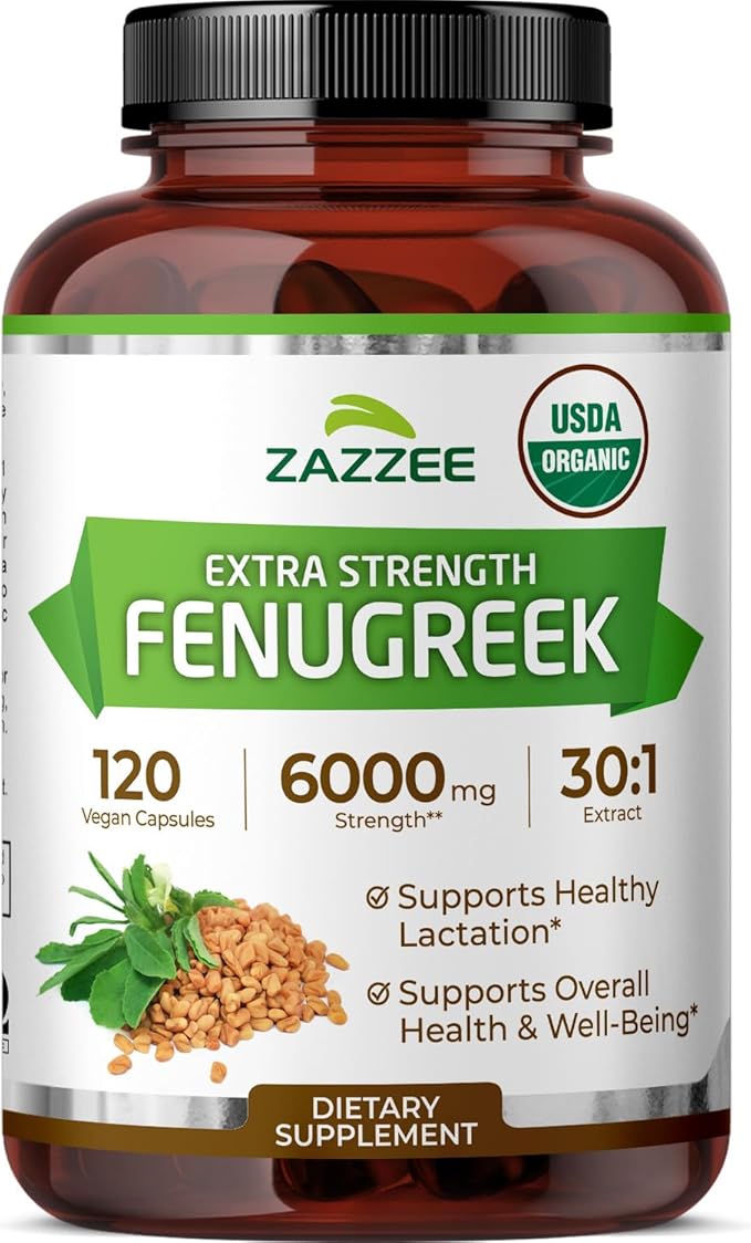 Zazzee USDA Organic Fenugreek 30:1 Extract, 6000 mg Strength, 120 Vegan Capsules, 4 Month Supply