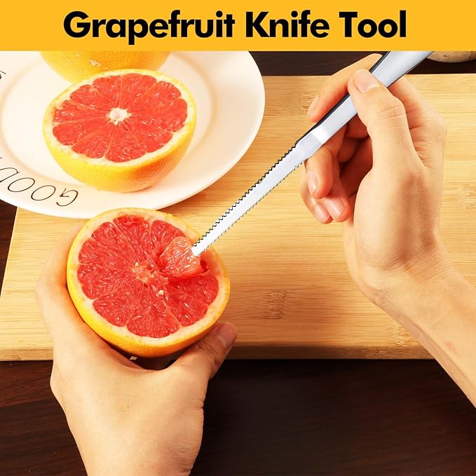 HyperSpoon 5 Pack Grapefruit Spoons & 1 Grapefruit Knife, Stainless Steel Flatware Set Serrated