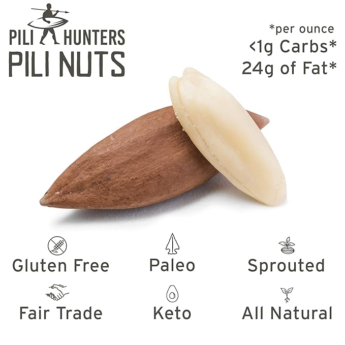 Pili Hunters - Wild Sprouted Pili Nuts, Coconut Oil and Himalayan Salt (1.85oz Bags, 2 Pack)