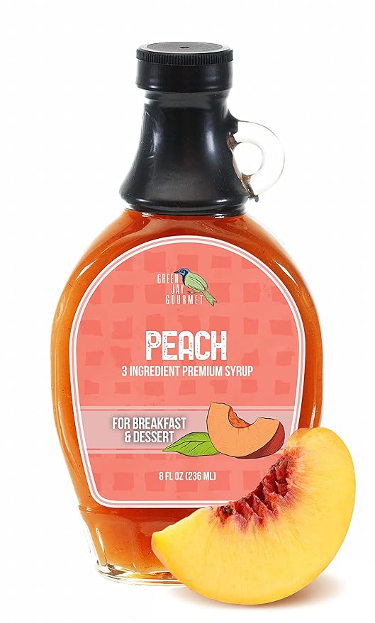 Green Jay Gourmet Peach Syrup - 3 Ingredient Premium Breakfast Syrup with Fresh Peaches, Cane Sugar