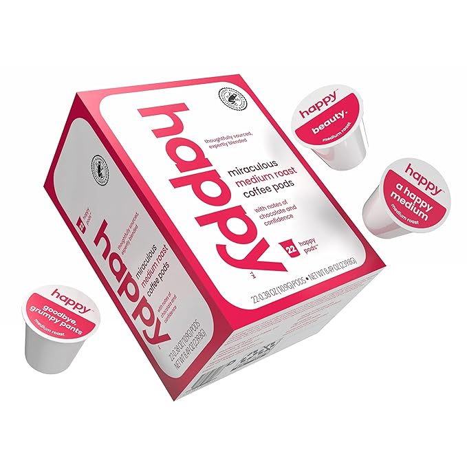 happy coffee medium roast coffee pods, 22 count, notes of chocolate & confidence, compatible with