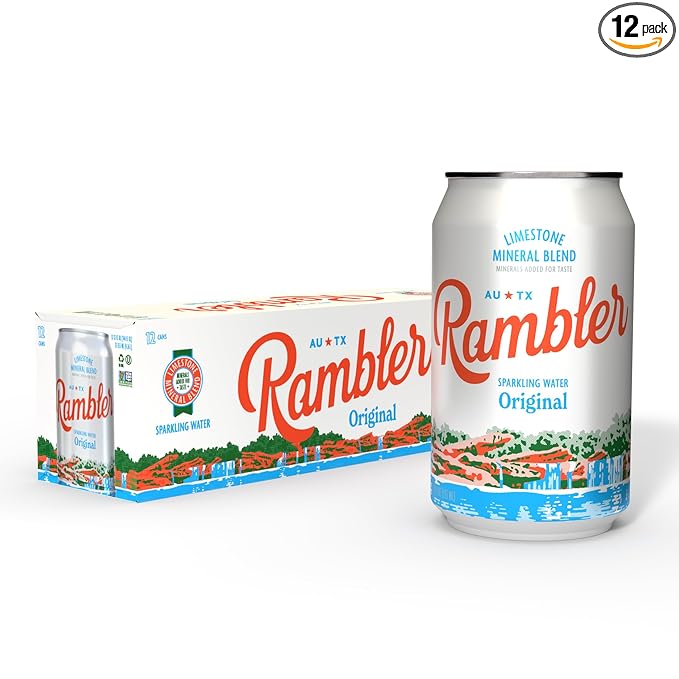 AUTX RAMBLER Sparkling Water, Texas Limestone Mineral Blend, Original Natural Flavor, 12-Ounce