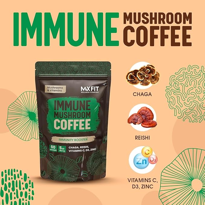 Immunity Mushroom Coffee (60 Servings) Mental Focus Plus Wellness Boost for Immune System Support