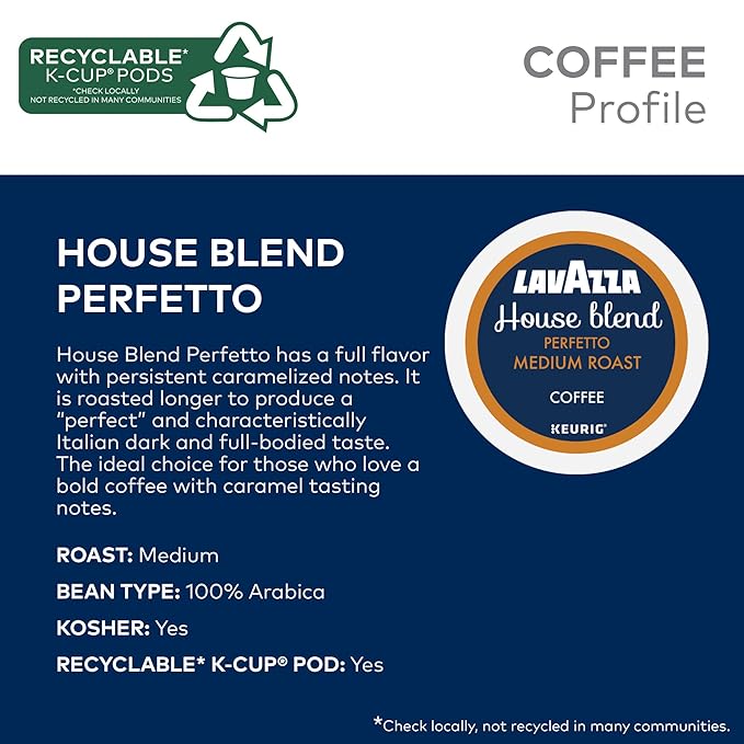 Lavazza House Blend Perfetto, Single-Serve Keurig K-Cup Pods, Medium Roast Coffee, 32-Count Box