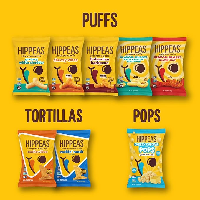 Hippeas Chickpea Puffs, Bold & Spicy Variety Pack: Barbecue, Sriracha, 0.8 Ounce (Pack of 18), 3g