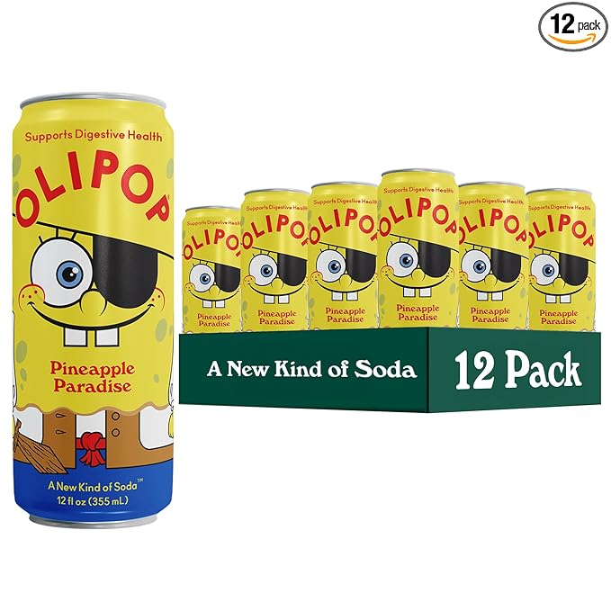 OLIPOP Prebiotic Soda Pop, SpongeBob Pineapple Paradise, Pantry Pack Packed with Prebiotics, Fiber