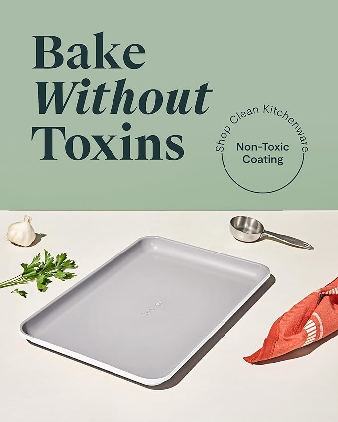 Caraway Non-Stick Ceramic Medium Baking Sheet - Naturally Slick Ceramic Coating - Non-Toxic, PTFE &