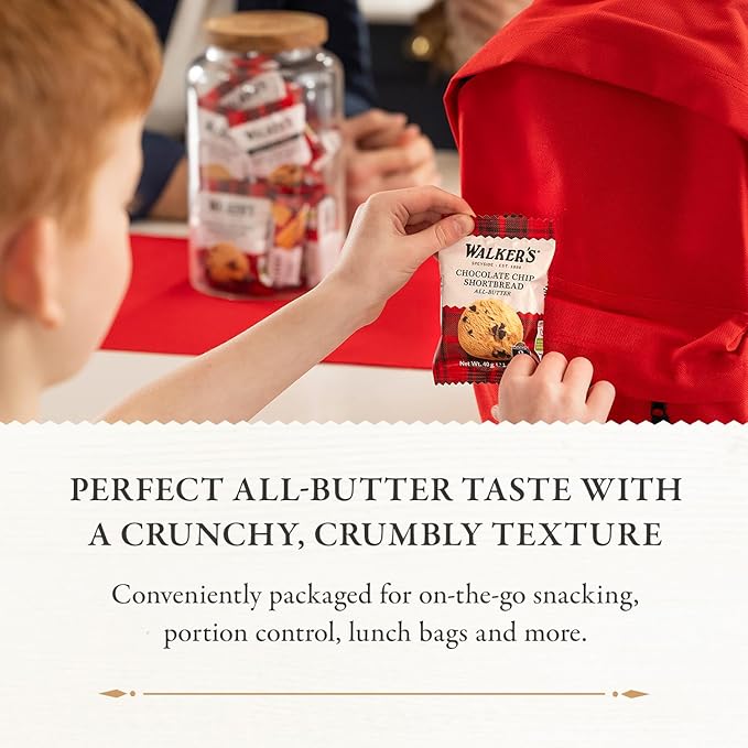 Walker's Shortbread Chocolate Chip Cookies, All-Butter Shortbread Cookies, 1.4 Oz Snack Packs (Pack