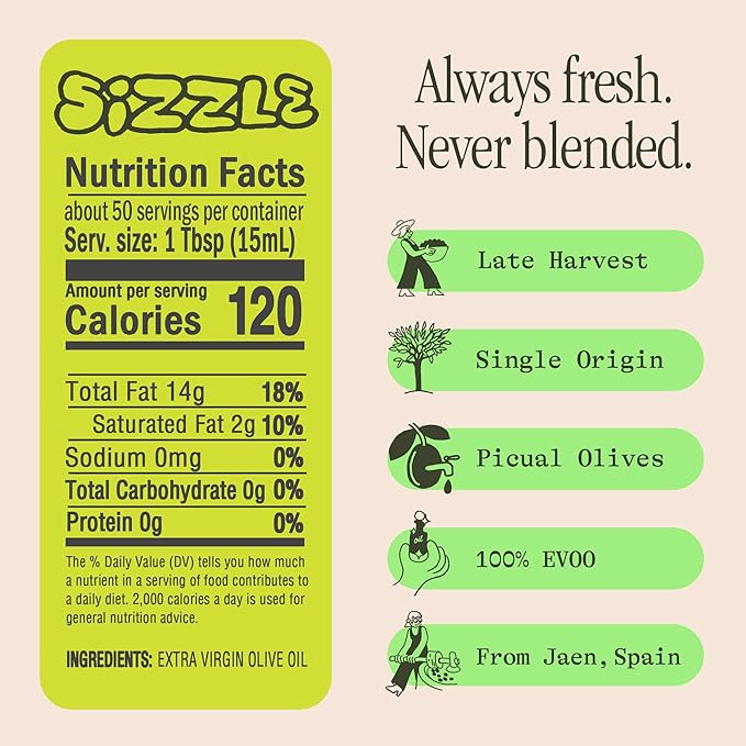 Graza Sizzle Extra Virgin Olive Oil Spray, Cooking Oil - High Polyphenol Peak Harvest EVOO Cooking