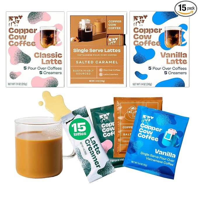 Copper Cow Premium Vietnamese Ground Coffee Variety Pack (15 Coffees & 15 Creamers)| Classic Black
