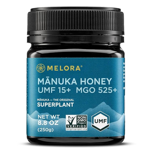 Melora Raw Manuka Honey from New Zealand | UMF 15+ | MGO 525+ | 8.8 Oz Jar | Safe for Skin Care |