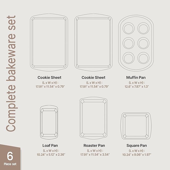 BAKKEN Kitchen Baking Pan Set - Nonstick Green Marble Coating, Commercial Grade Carbon Steel