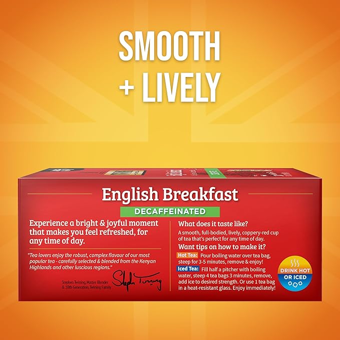Twinings Decaffeinated English Breakfast Black Tea Individually Wrapped Bags, 100 Count (Pack of